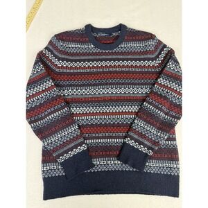 Gap Sweater Men's Medium Blue Fair Isle Nordic Lambswool Blend Pullover Cozy